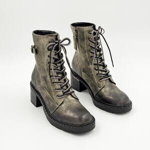 Zodiac Paxon Metallic Pewter Lace Up Combat Boots Womens 8.5